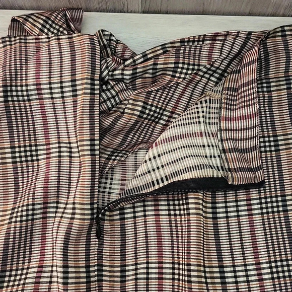 🛍Zara‎ Woman Brown Plaid Tie Front Back Zip Pencil Skirt Womens Size Medium - Picture 10 of 10